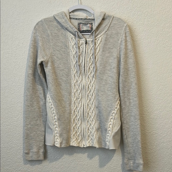 Anthropologie Saturday Sunday Gray Cable Knit Zip-Up Hoodie - Picture 1 of 10
